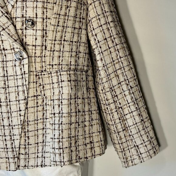 Neutral Plaid Tweed Blazer SZ XL Capsule Wardrobe Academia Career Preppy Timeles - Picture 3 of 8